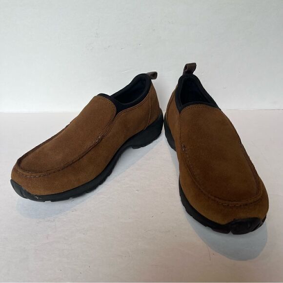 Lands' End Men's Suede Slip On Loafers Brown with black trim Size 9D - Picture 1 of 8